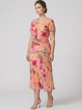 Frank Lyman Design Peach and Pink Floral Skirt Set Travel Tropical Cruise